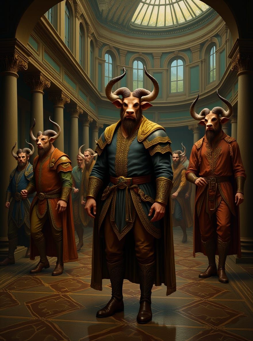 Minotaurs in Labyrinth: Renaissance-Baroque Digital Painting