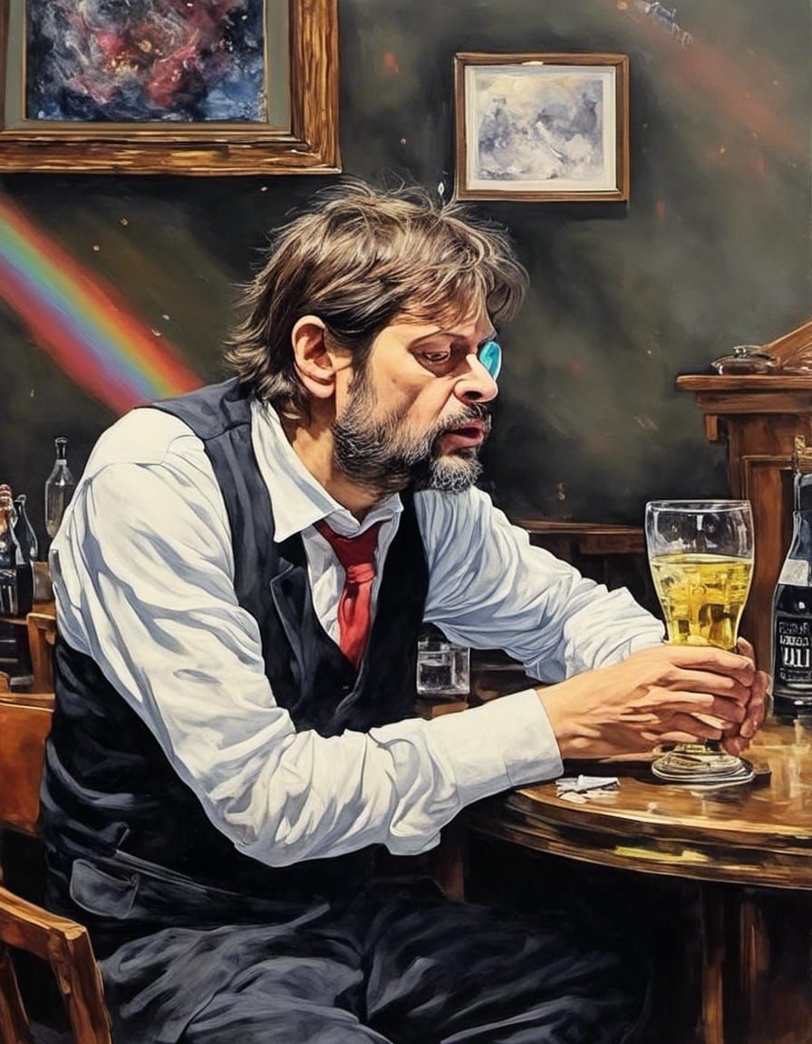 Drunk Cartoon in Surrealist Futurism Style