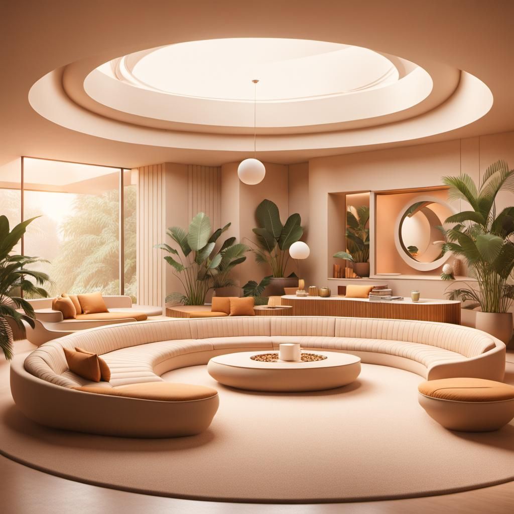 Retrofuturistic Secluded Oasis in a Sunken Conversation Pit