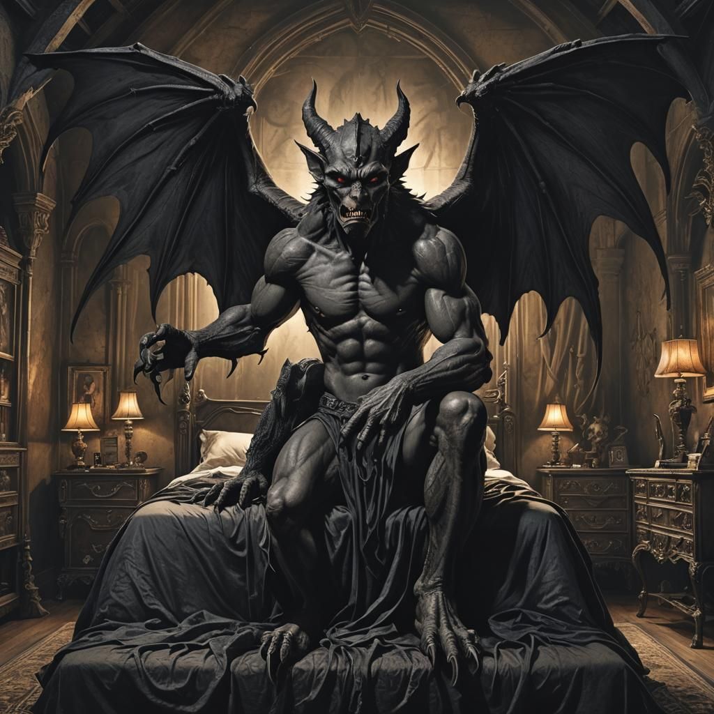 Gothic Gargoyle Awakens in Master Bedroom