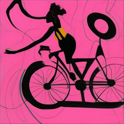 Woman on Bicycle in Abstract Style