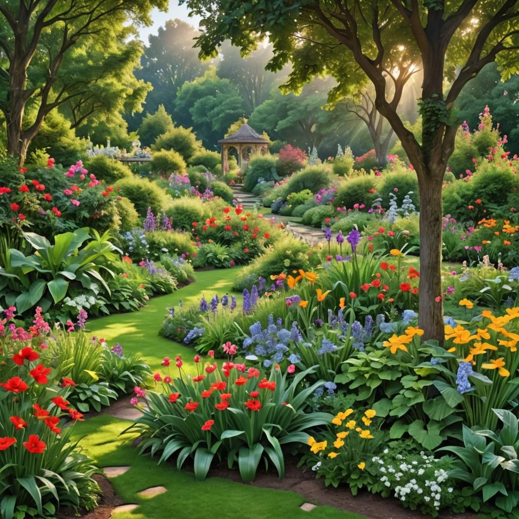 Paradise Garden in Summer Morning Light