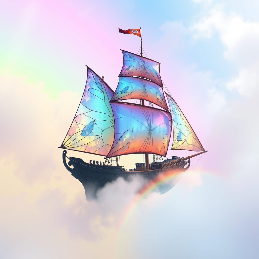 Majestic Butterfly Wing Ship on Rainbow Mist