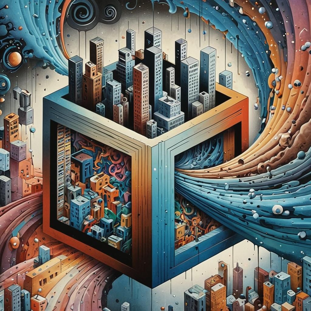 Abstract City in a Box: Modern Art Concept