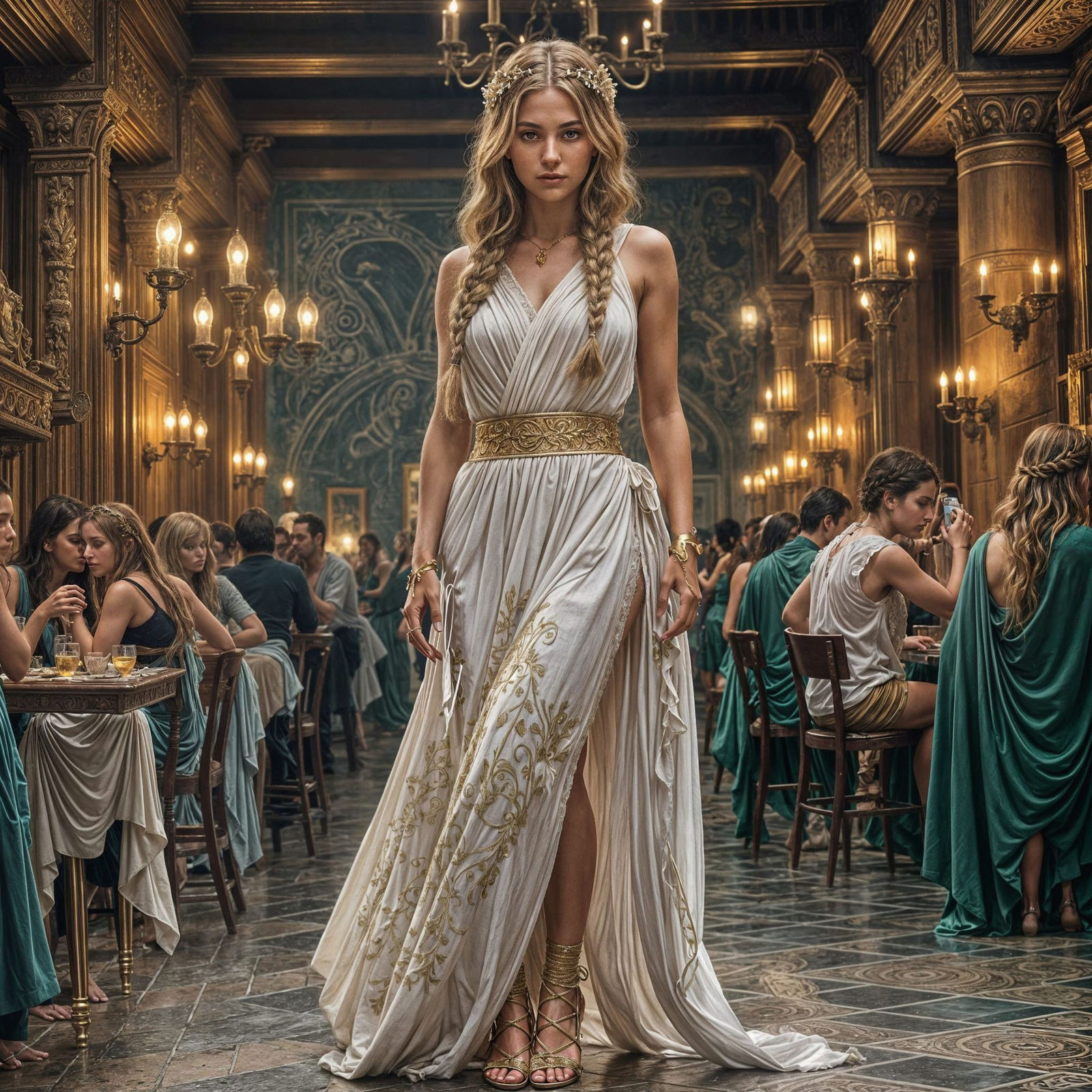 Golden-Haired Woman in Grecian Gown, Digital Matte Painting