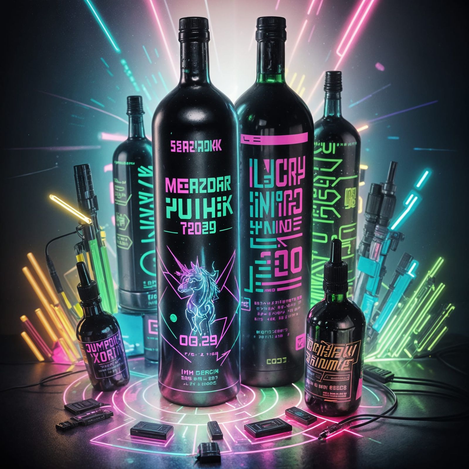 Cyberpunk Unicorn Tears Bottle with Neon Liquid