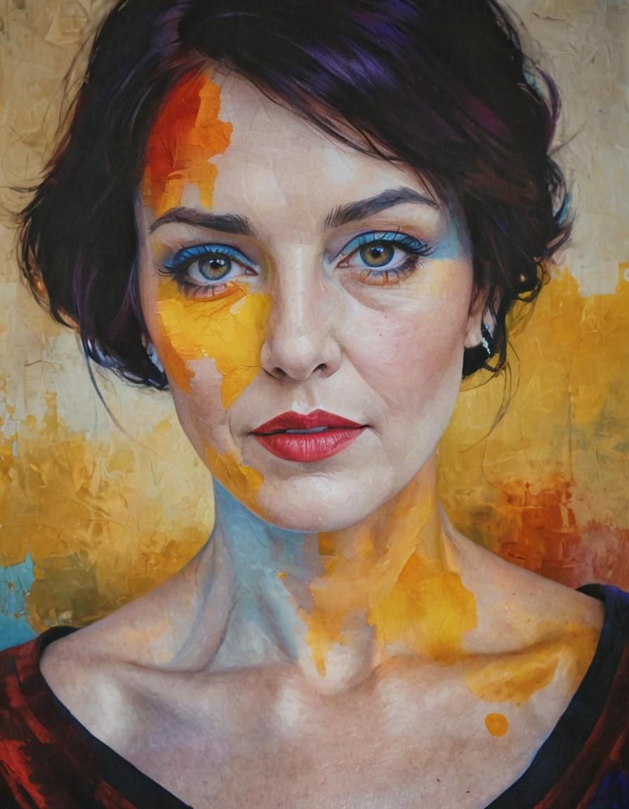 Elegant 40-Year-Old Lady in Impasto Painting Style