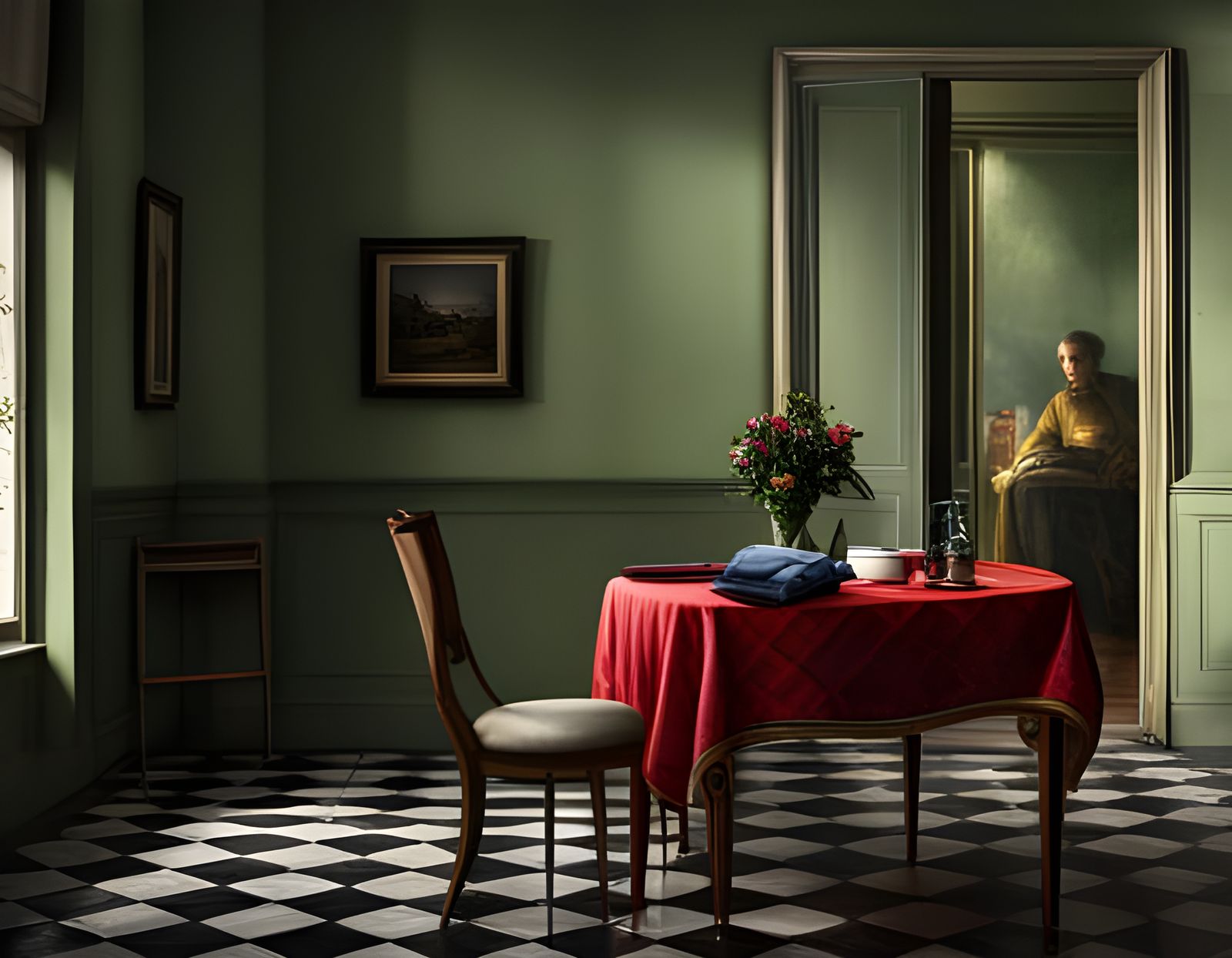 Vermeer-Style Interior with Table and Window