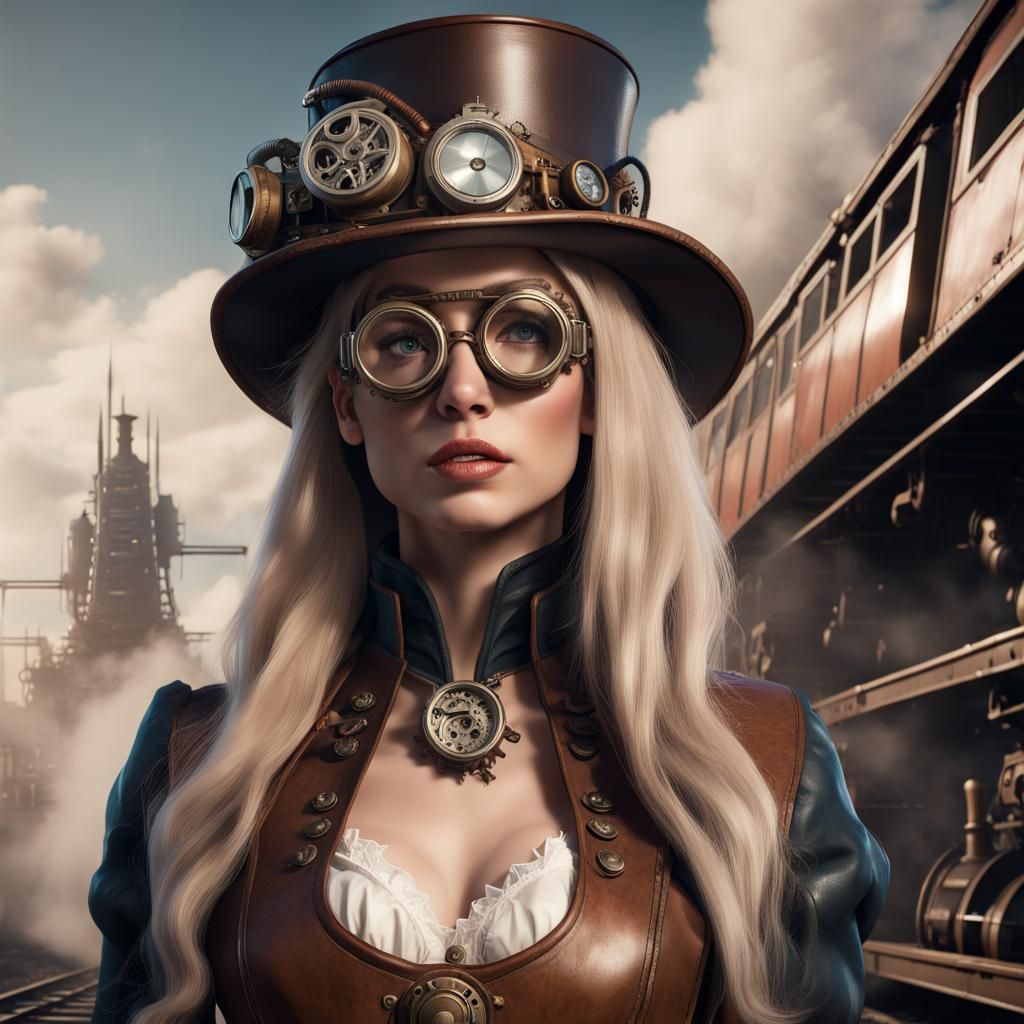 Steampunk Woman with Train in Matte Painting Style
