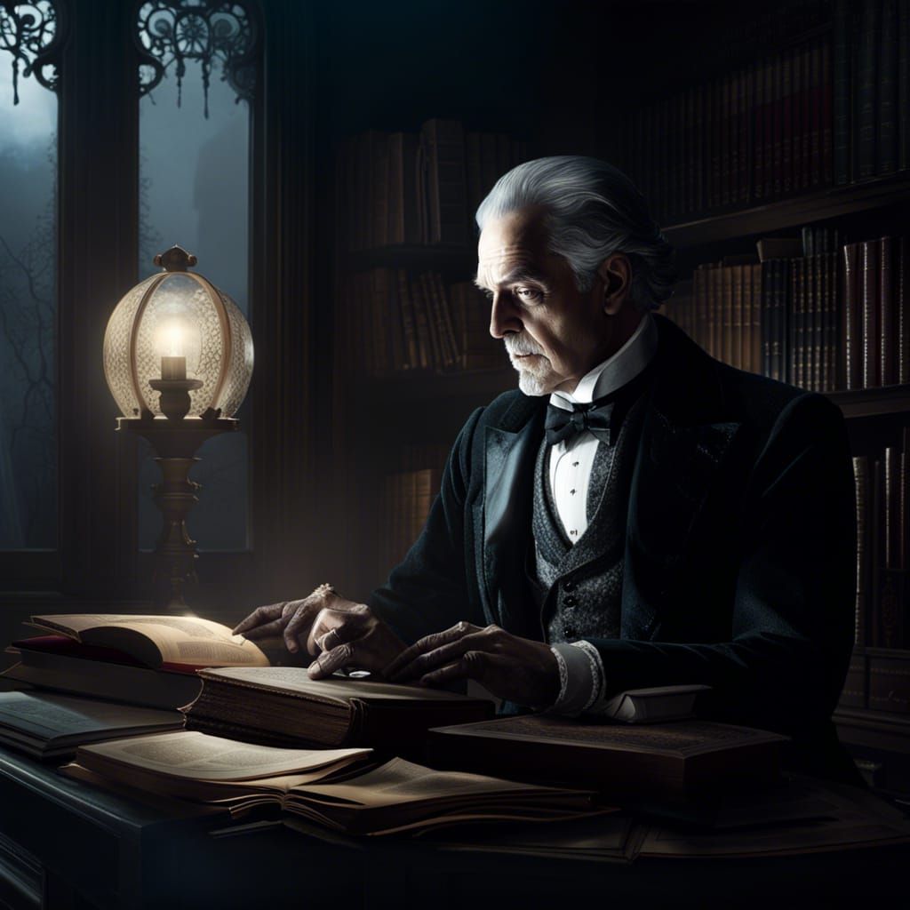 Moonlit Victorian Portrait in Dark, Detailed Room