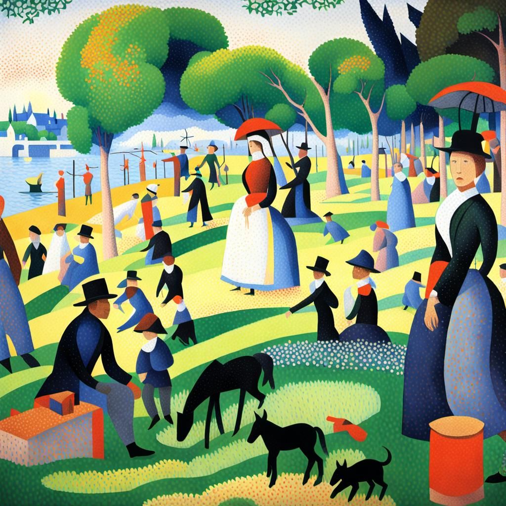 Pointillist War Scene in the Style of Seurat