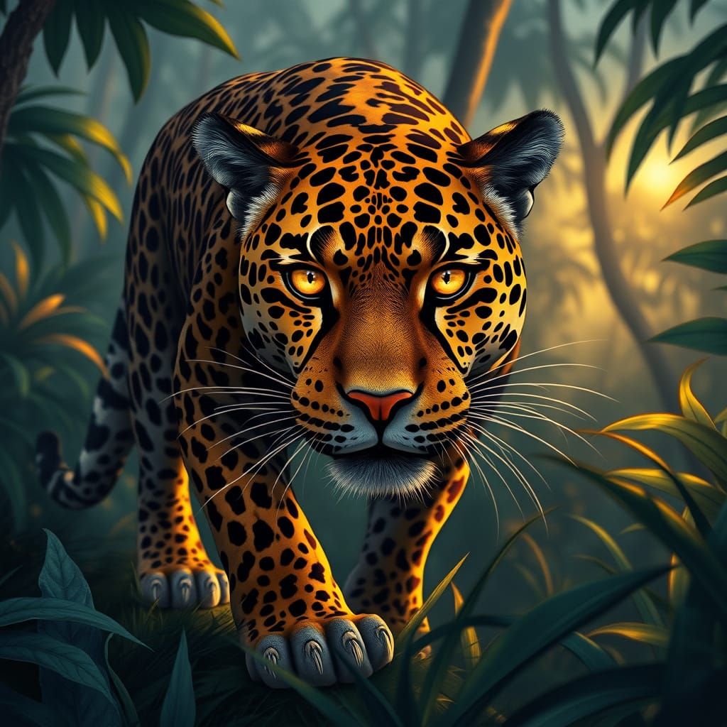 Ethereal Jaguar Portrait in Rainforest Twilight