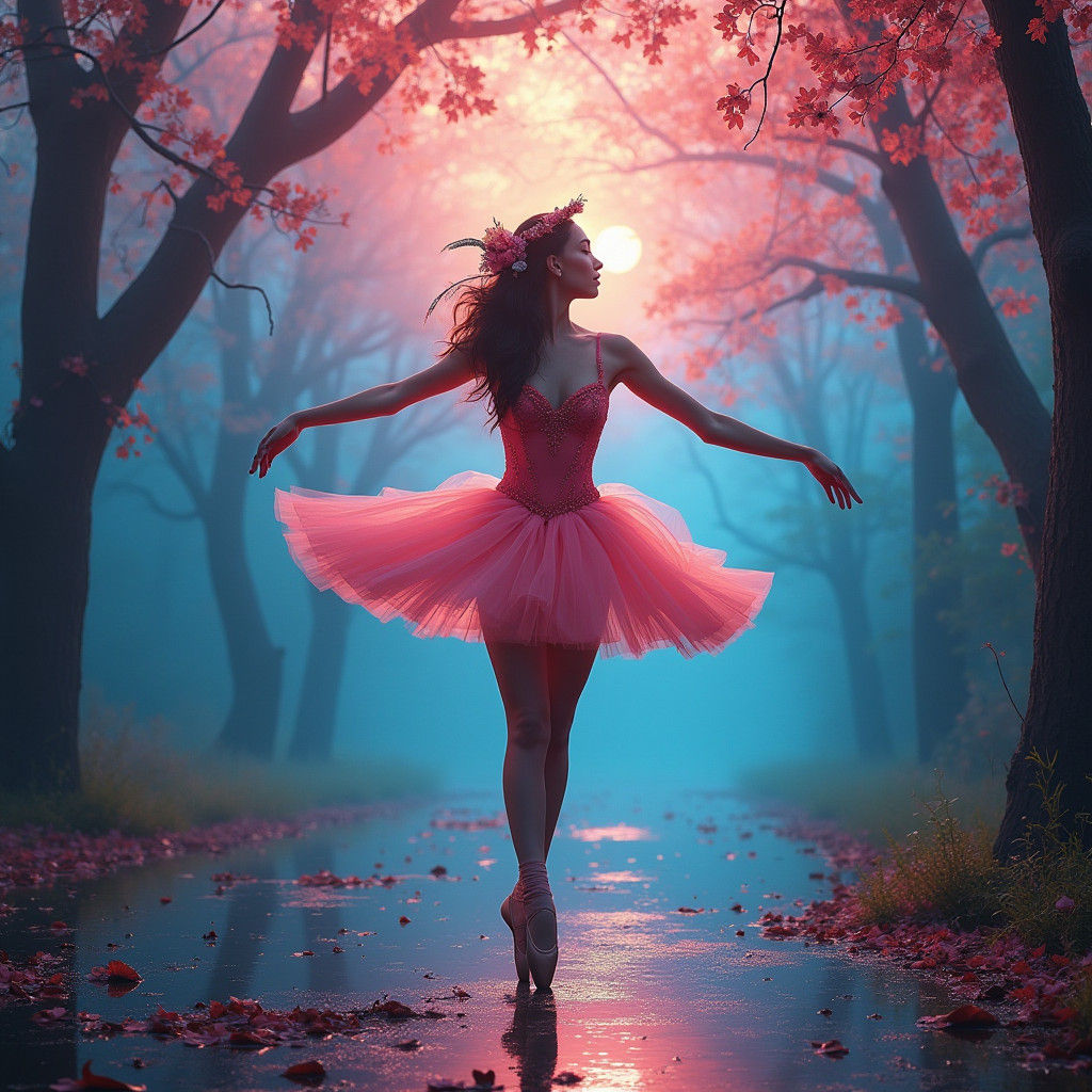 Ballerina Dancing in Psychedelic Dreamscape