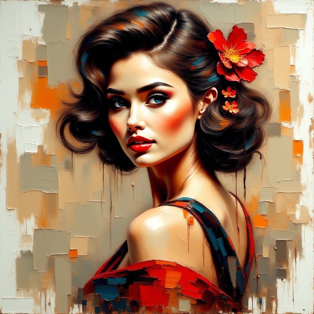 Vibrant 1960s Siren in Impasto Style