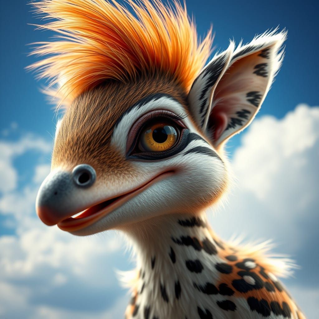 Hyperrealistic Squirrel-Bird Hybrid with Zebra Stripes