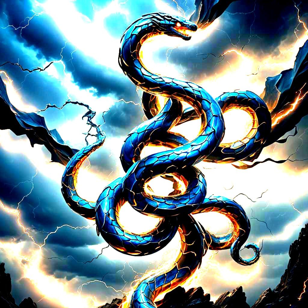 Electrifying Serpentine Creature Unfolds in Stormy Vistas