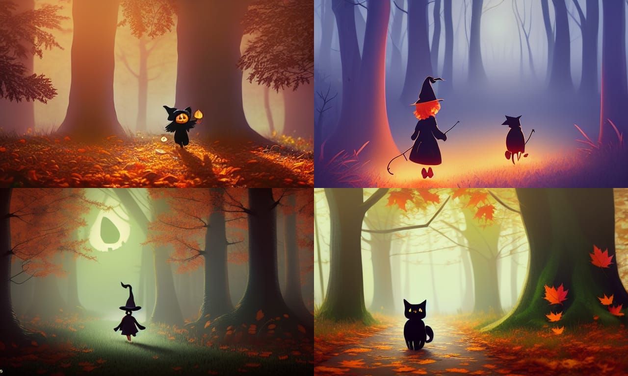 Happy Halloween Witch in Forest Illustration