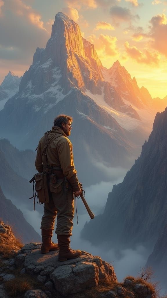 Majestic Mountain Landscape with Resolute Figure