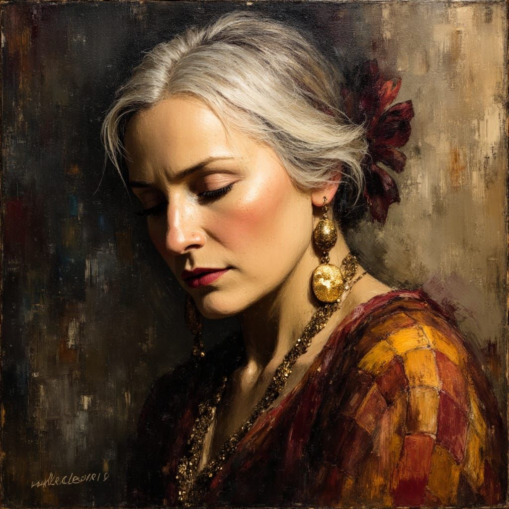 Classical Oil Portrait of Woman with Encaustic Impasto