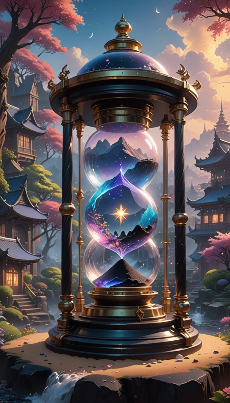 Ethereal Hourglass in Cosmic Night Sky