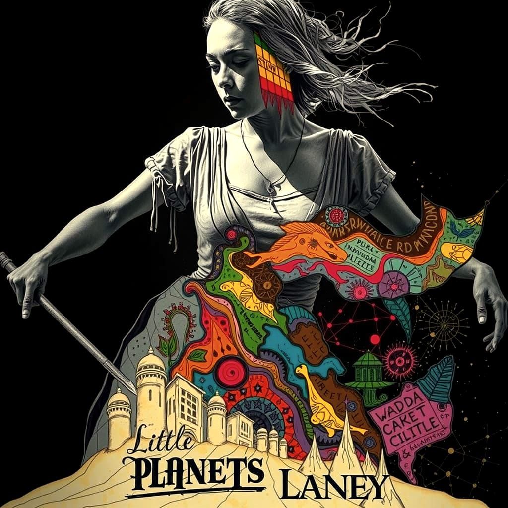 Inverted Colors Little Planet in Woodcut Style