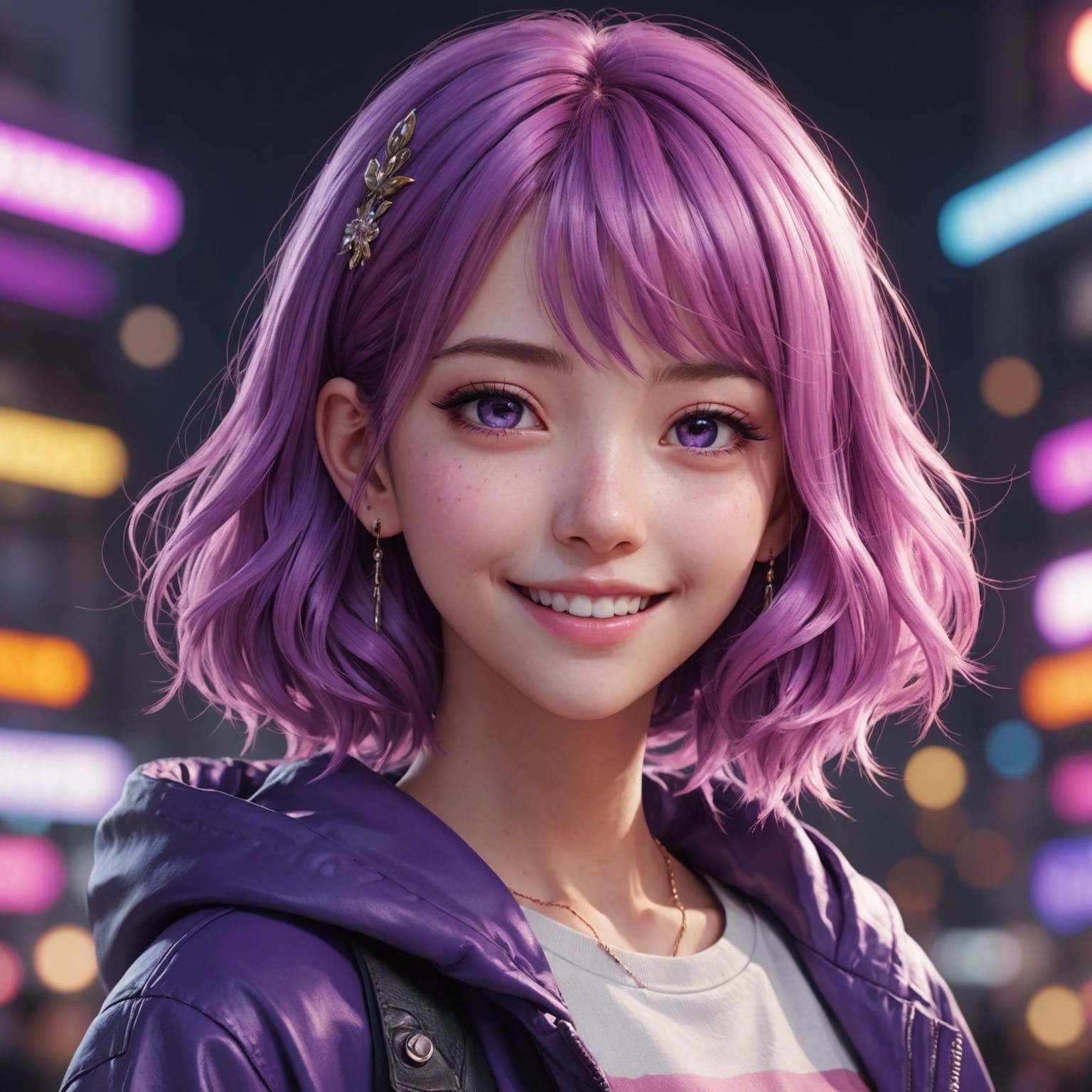 Smiling E-Girl Portrait in 3D Anime Style