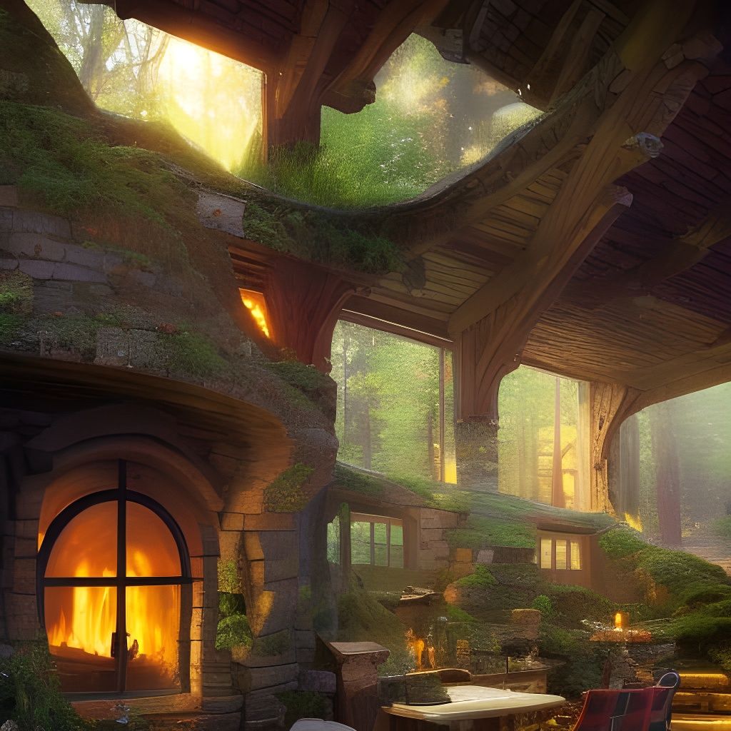 Whimsical Fairy Cottage with Roaring Fire