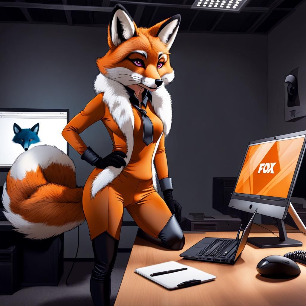 Woman in Fox Cosplay Poses in Barren Room