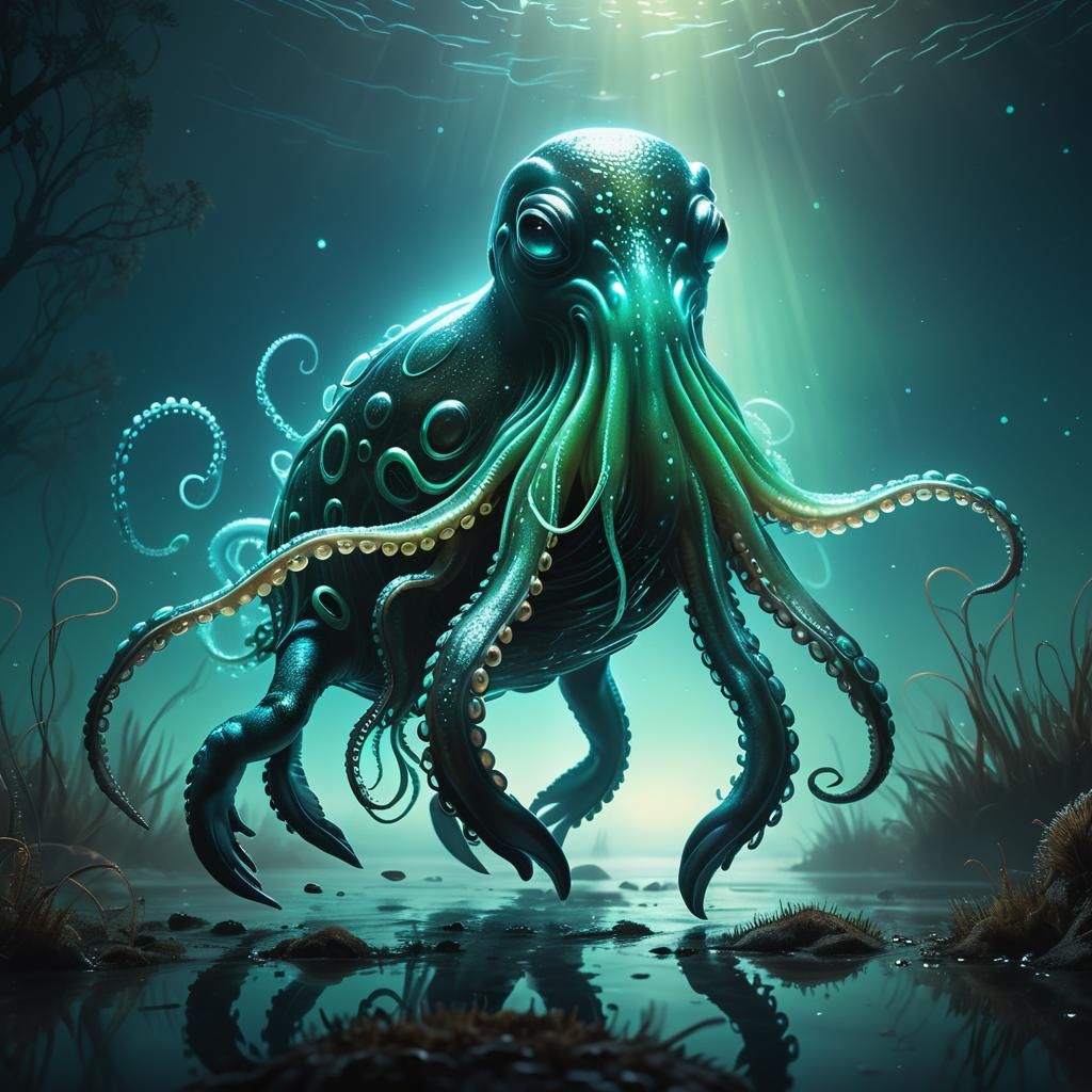 Bioluminescent Platypus-Octopus: Alien Specimen in Digital A...