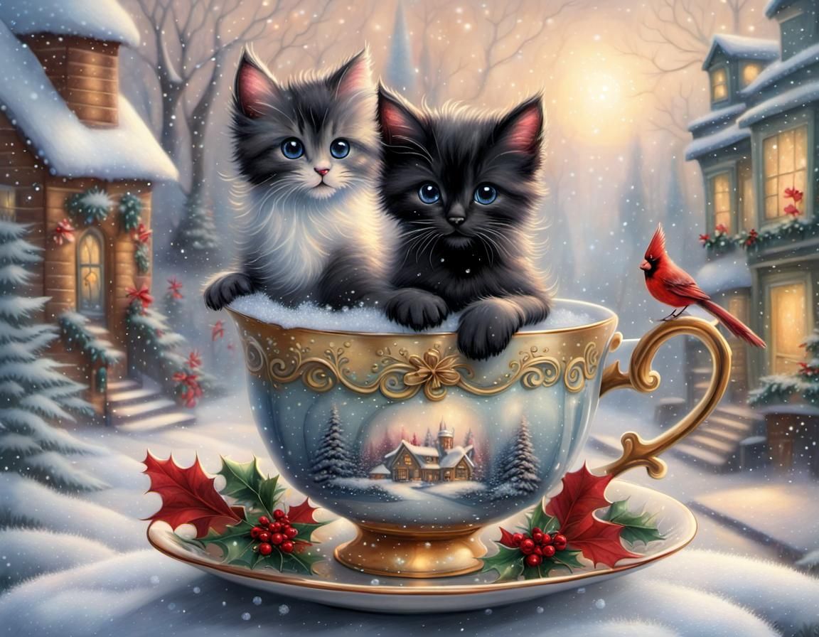 Miniature Christmas Scene in Teacup