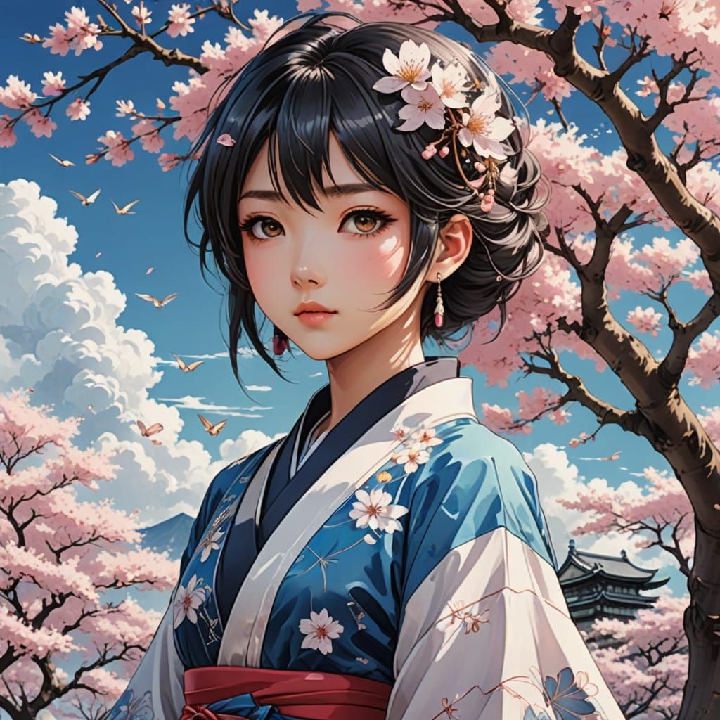 Ethereal Anime Woman in Dreamy Landscape