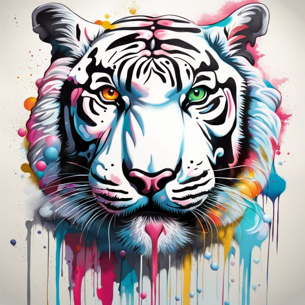 Colorful Tiger with Balloons Graffiti Art