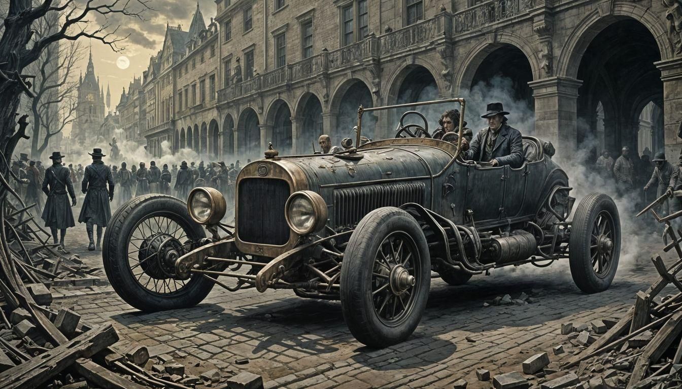 Cursed Racer's Ghostly Car: A Gothic Horror Scene