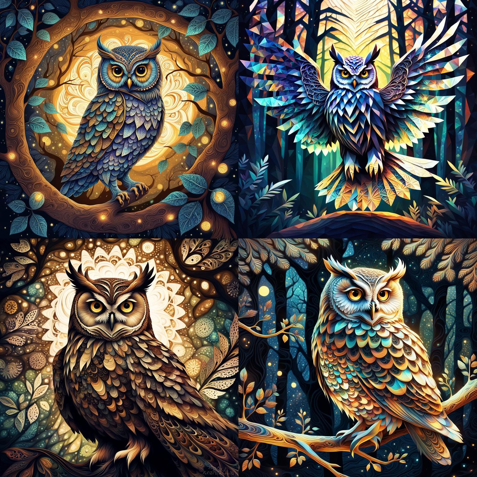 Whimsical Zentangle Owl in Forestscape