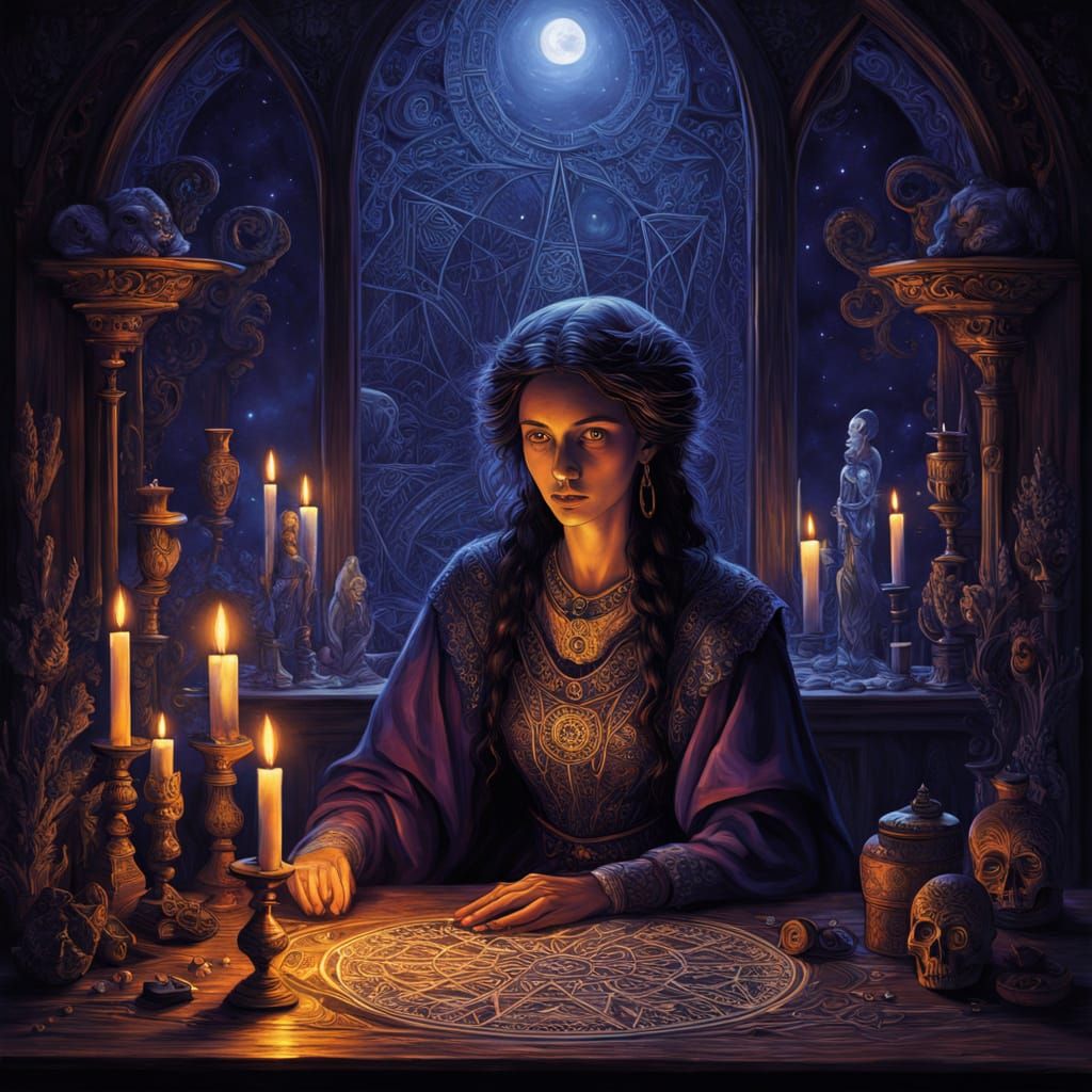 Mysterious Tarot Reader in Dark Fantasy Style