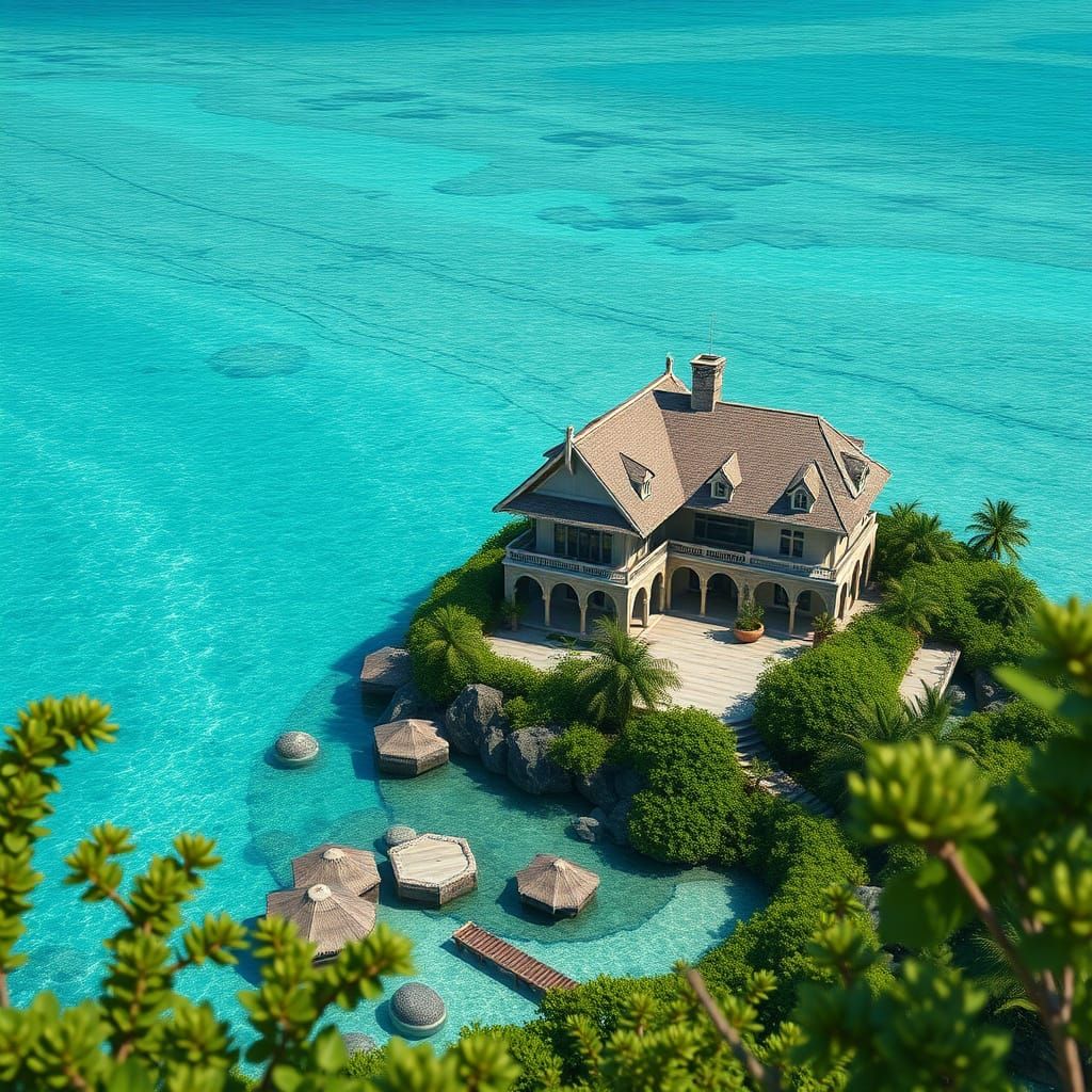 Tropical Island House: Detailed Matte Painting