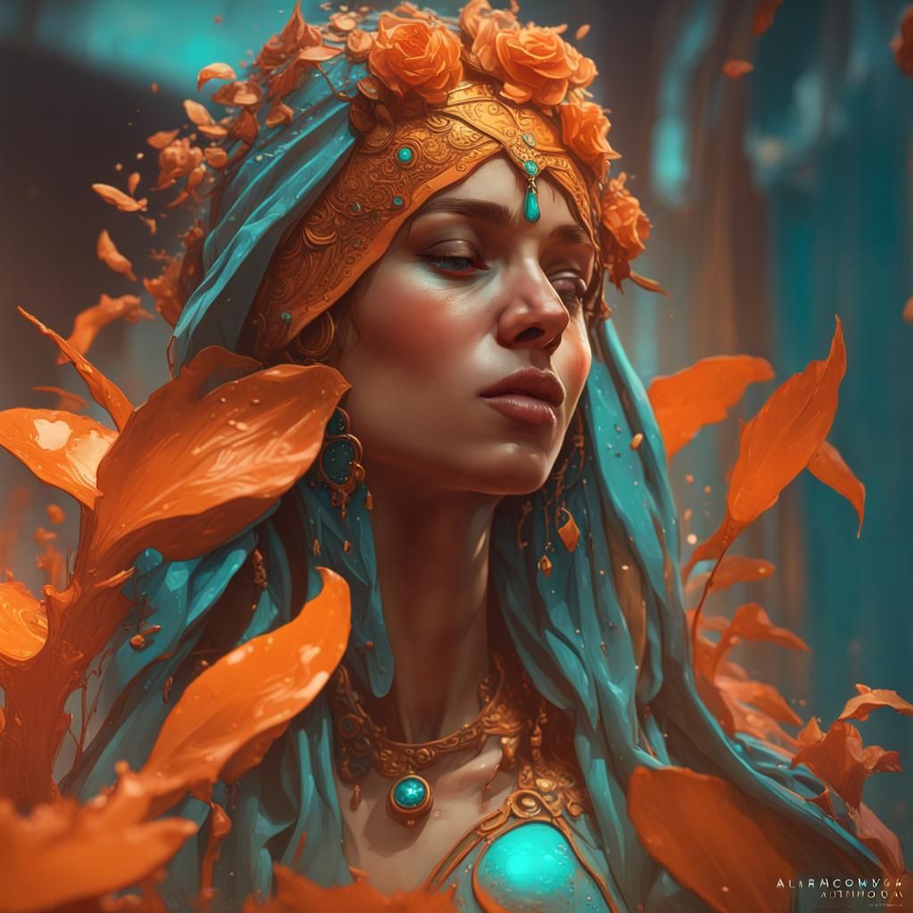 Detailed Portrait with Dynamic Lighting in Orange and Teal