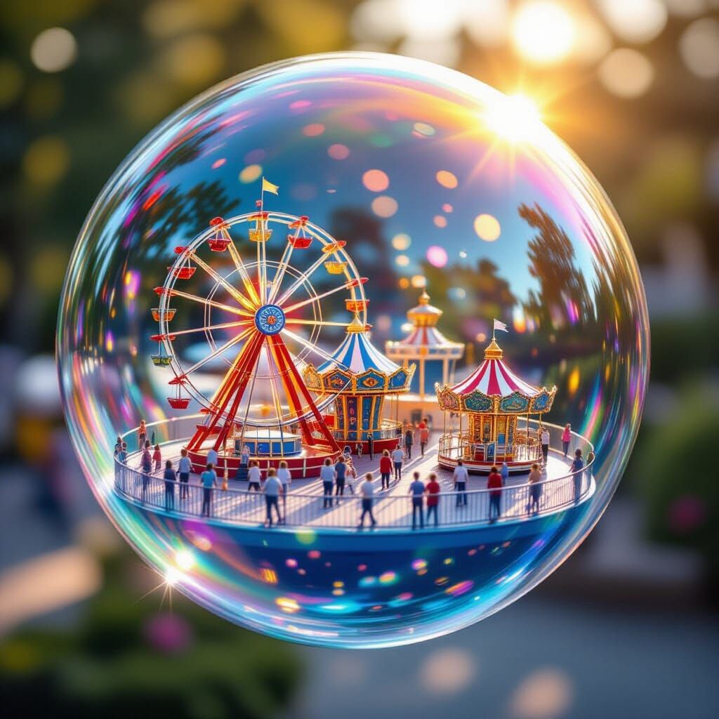 Miniature Amusement Park Inside a Soap Bubble