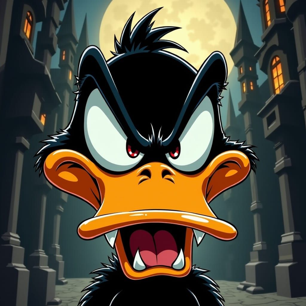 Cartoon Vampire Daffy Duck in Gothic Horror Style