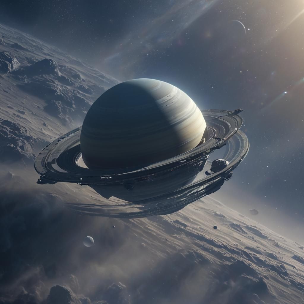 Spaceship Exploring Saturn's Rings in Photorealistic 3D