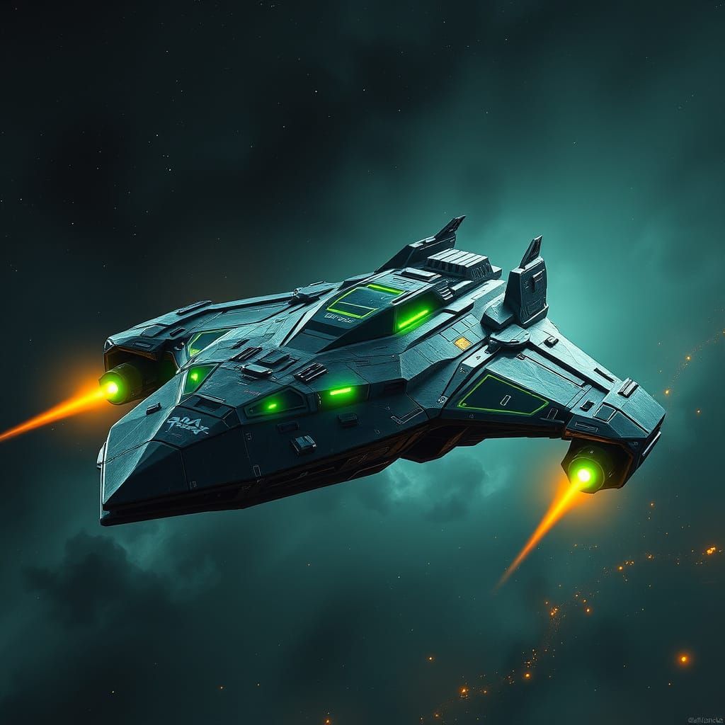 Epic Futuristic Military Spaceship in Neon Green and Black