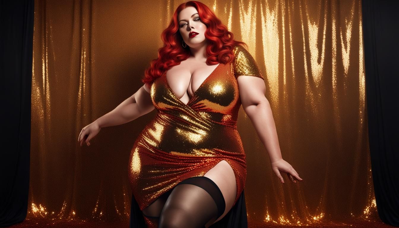 Redhead in Sequin Dress: Hyperrealistic Concept Art