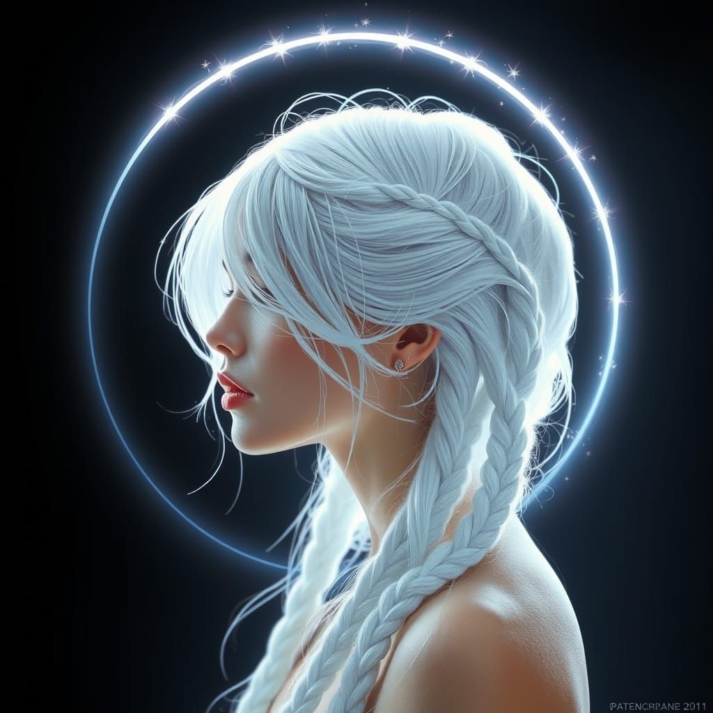 Ethereal Woman with Halo Hairstyle in Art Nouveau Style