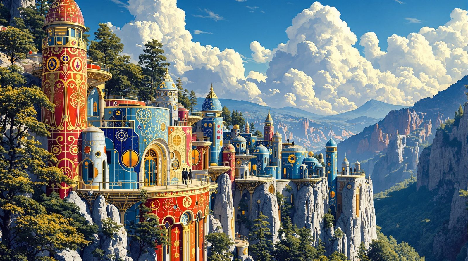 Sci-Fi Resort in Rocky Canyons, Klimt & Parrish Inspired