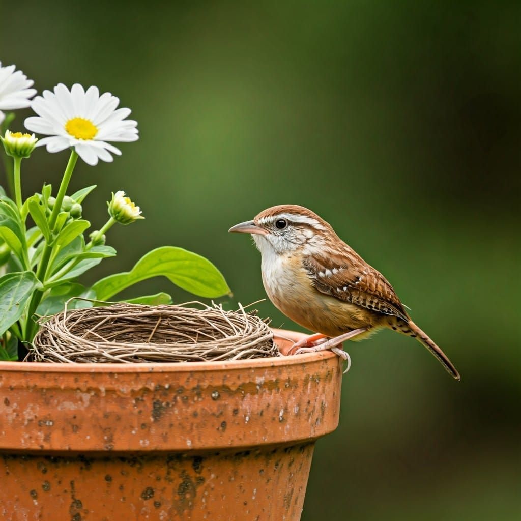 Whimsical Forest Scene with Carolina Wren Nest