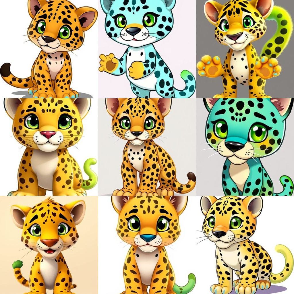 Whimsical Cartoon Jaguar Cub with Vibrant Accents