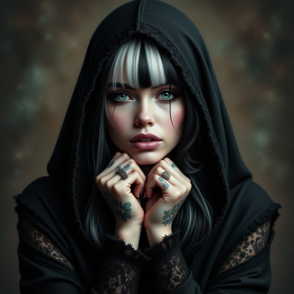 Goth Beauty in Elegant Black and White Stripes