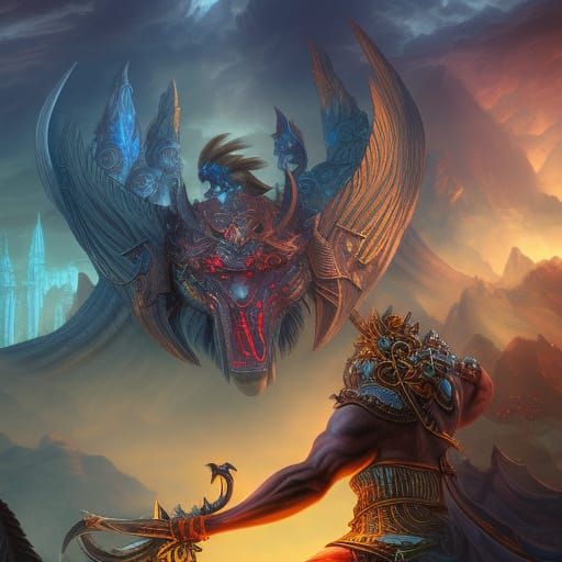 Mythical Golem and Companion in a Fantastical Land