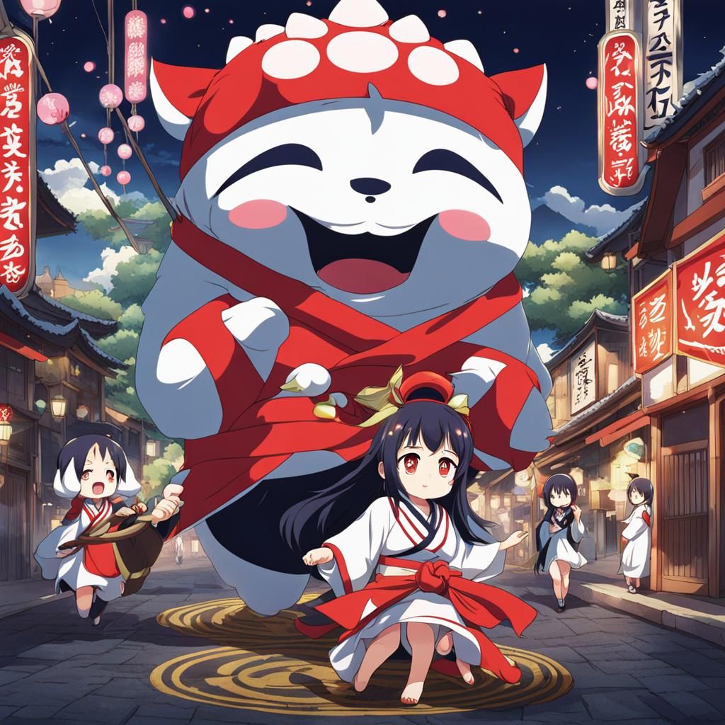 Cute Sunekosuri Yokai in Anime Style