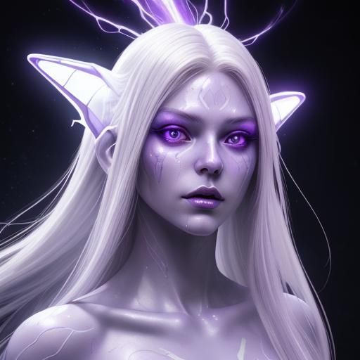 white alien beautiful creature with long silver hair
